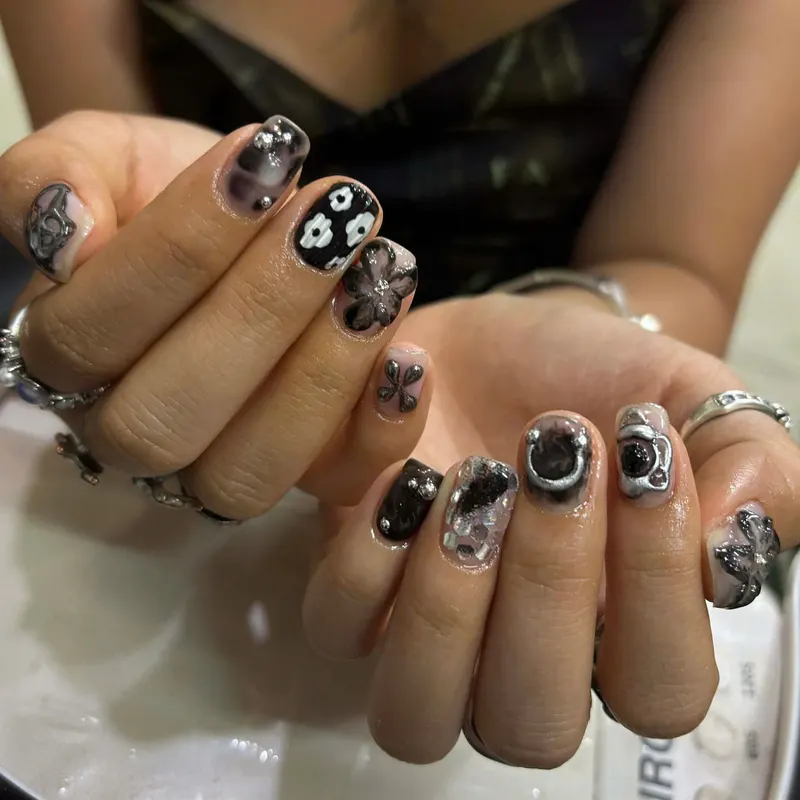 Black and white marble nail art by LENA Nails & Beauty, nail salon in Da Nang