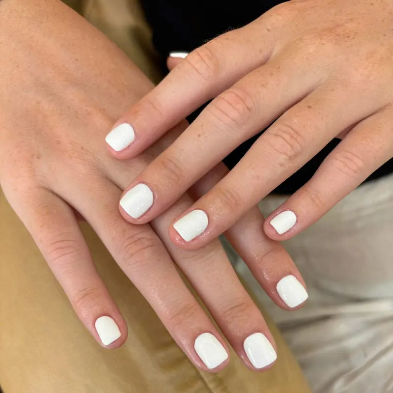 Classic white square gel nails by LENA Nails & Beauty, nail salon in Da Nang