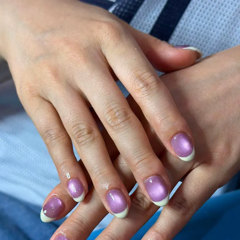 Lilac French tip nails by LENA Nails & Beauty, nail salon in Da Nang
