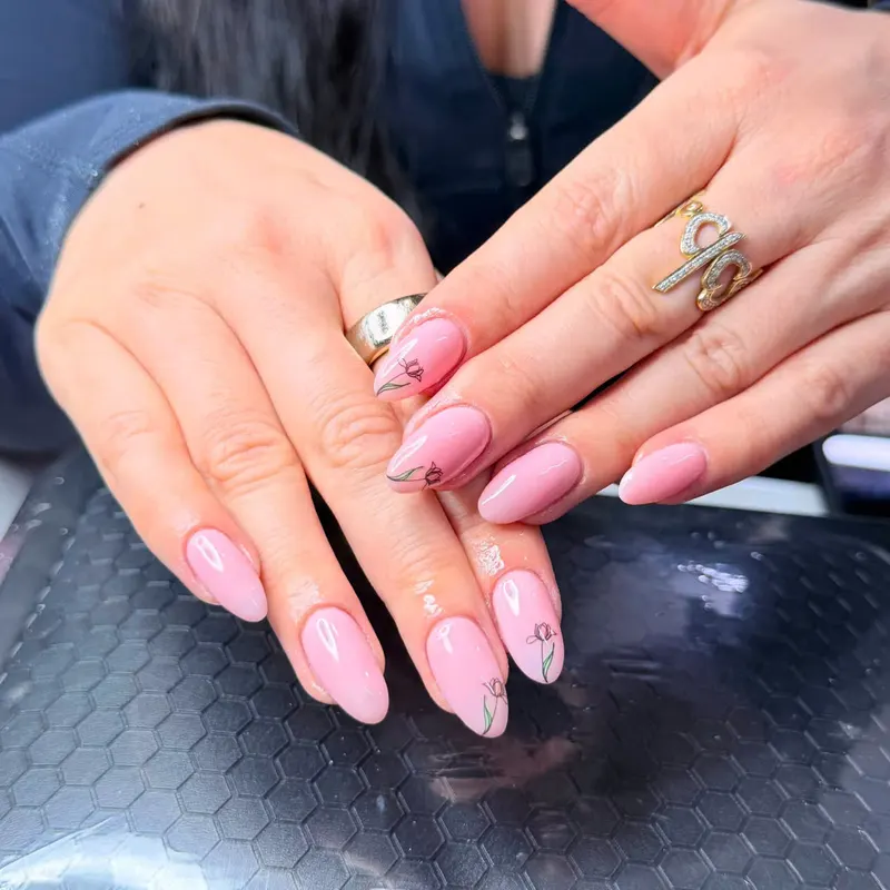 Nude nails with gold wave line art by LENA Nails & Beauty, nail salon in Da Nang