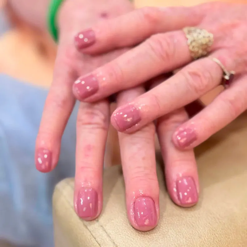 Glossy mauve short gel nails by LENA Nails & Beauty, nail salon in Da Nang