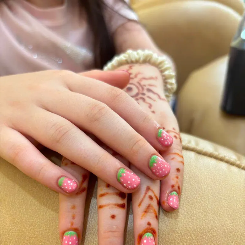 Pink strawberry nail art by LENA Nails & Beauty, nail salon in Da Nang