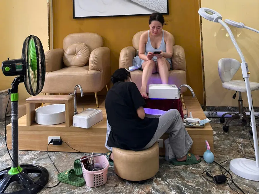 A pedicure in progress in the LENA Nails & Beauty salon